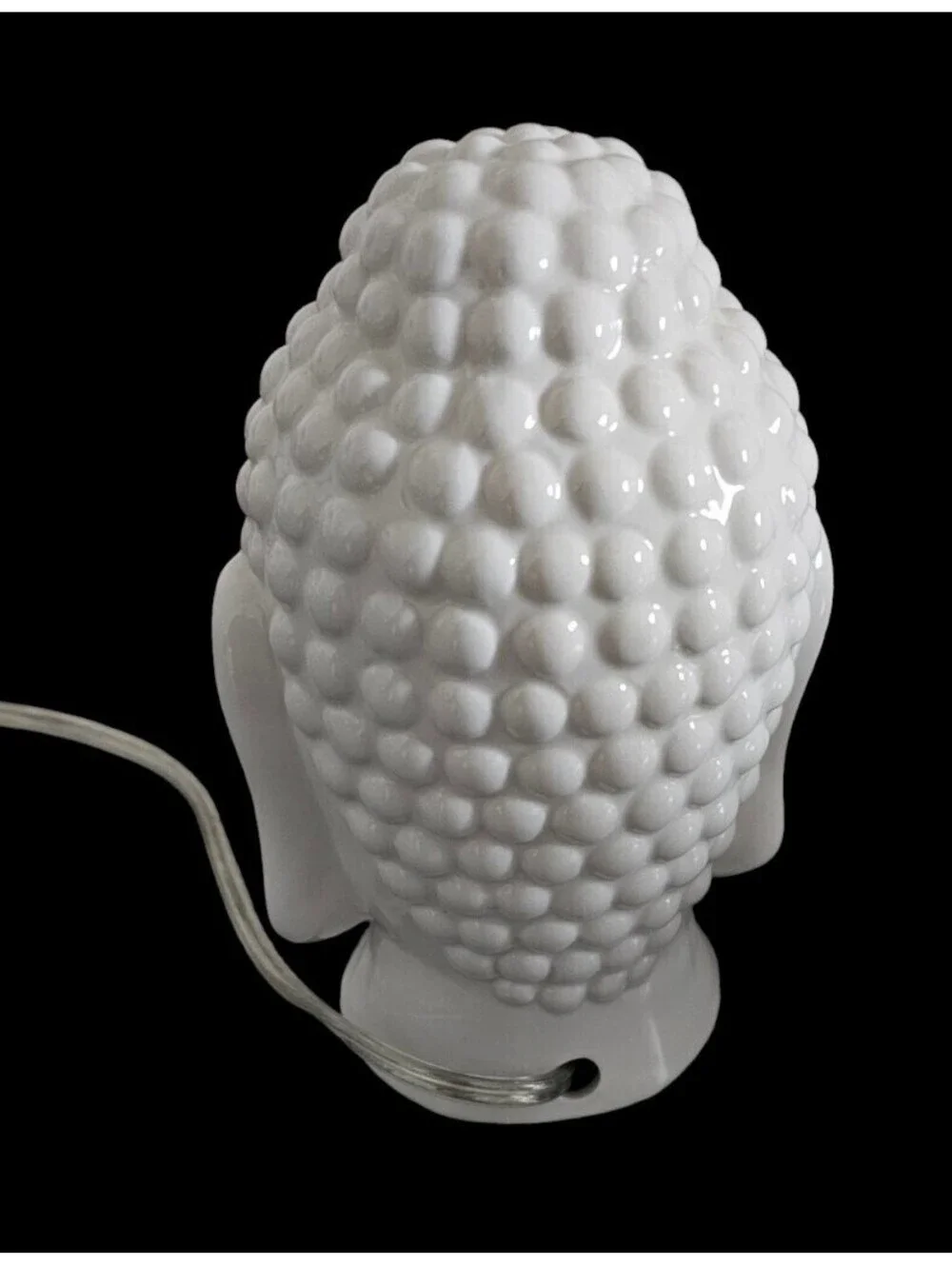 Buddha Head Night Light 7.25” Solid White Ceramic Electric Nightstand Table Lamp